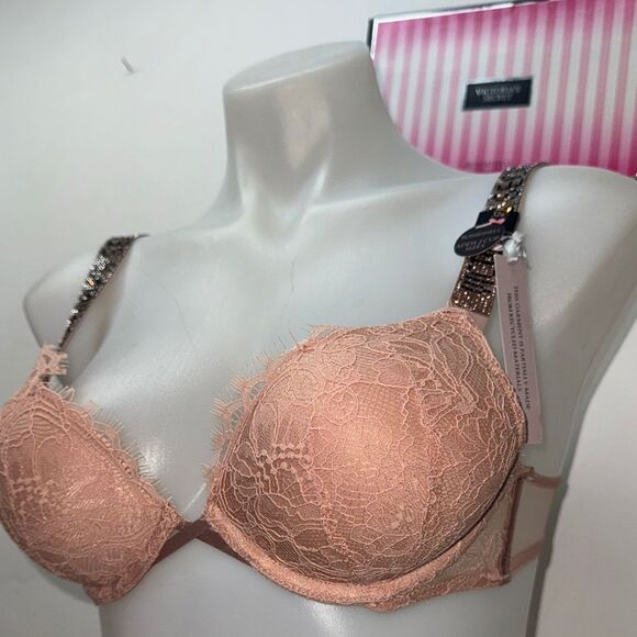 🔥Victoria's Secret cream Lace Bra push-up bombshell Sz 32A NWT - Picture 2 of 7